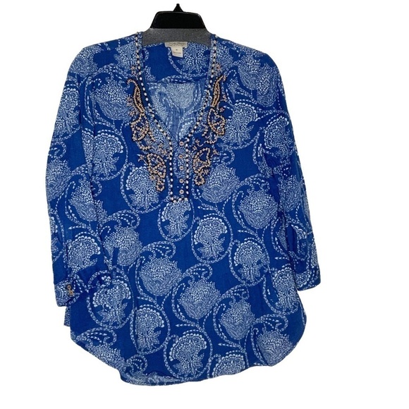 Lucky Brand blue blouse with side pockets and V neckline. Size M - Picture 1 of 10